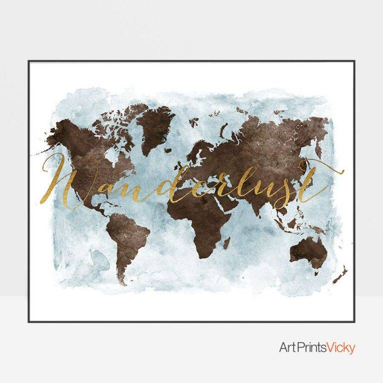 travel art wanderlust world map world map art travel map faux gold