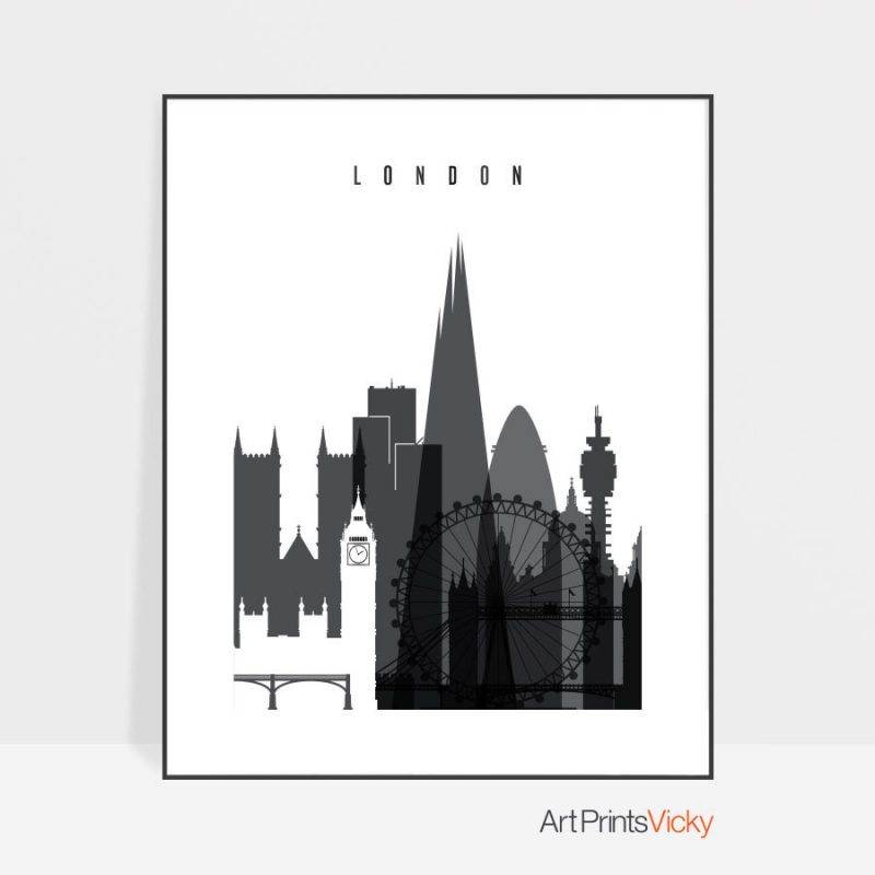 London Print, London Skyline, Minimalist, Black And White City Print