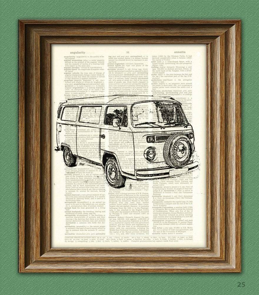 Vintage Vw Bus Van Beautifully Upcycled Vintage Dictionary Page Book ...