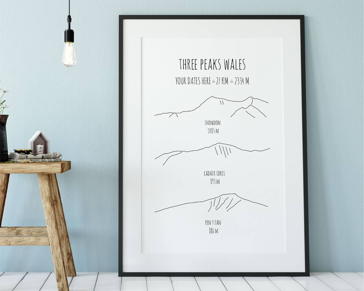 Personalised Three Peaks Wales Print - Welsh Mountain Art - Gift For ...