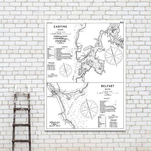 Antique Print Of Harbor Charts Of Castine And Belfast, Maine Poster